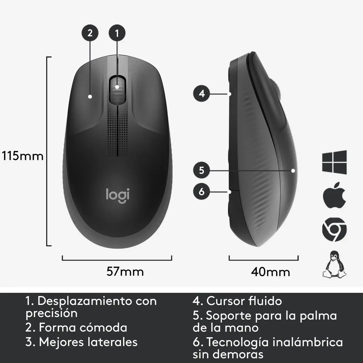 Mouse inalámbrico M190 vista 3