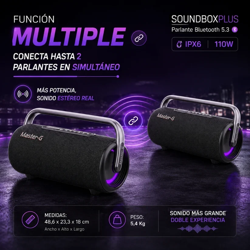 Parlante Bluetooth 5.3 IPX6 110W vista 3