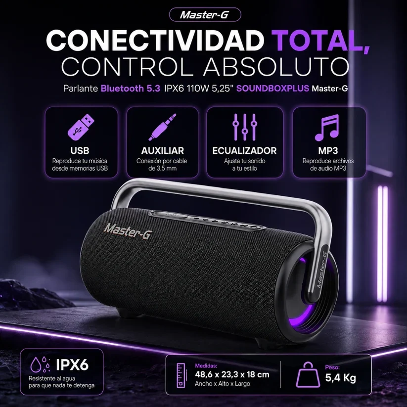 Parlante Bluetooth 5.3 IPX6 110W vista 2
