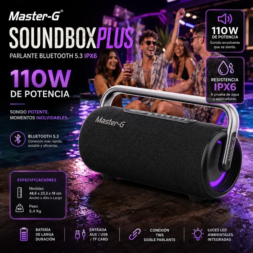 Parlante Bluetooth 5.3 IPX6 110W vista 5