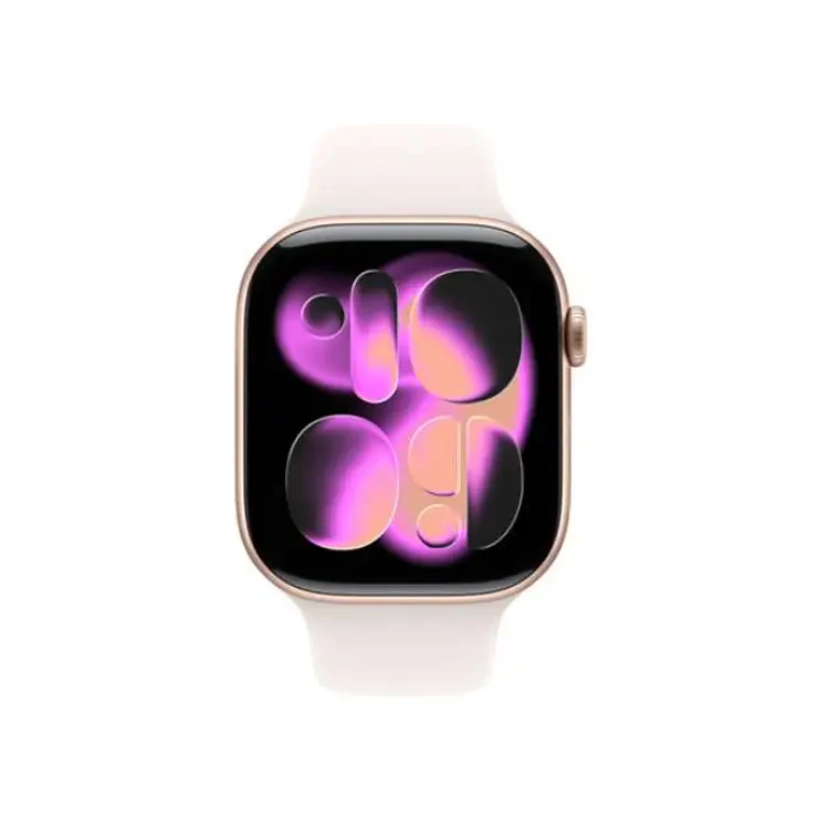 Apple Watch Series 11 GPS 46mm Aluminio oro rosado bandaLight Blush Sport Band S/M vista 2