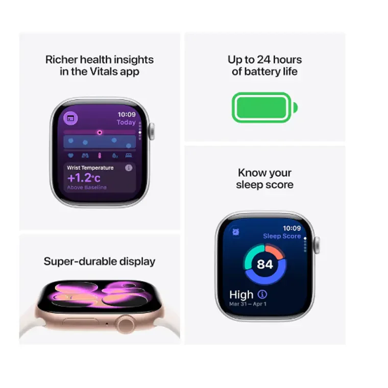 Apple Watch Series 11 GPS 46mm Aluminio plata banda Purple Fog Sport Band S/M vista 3