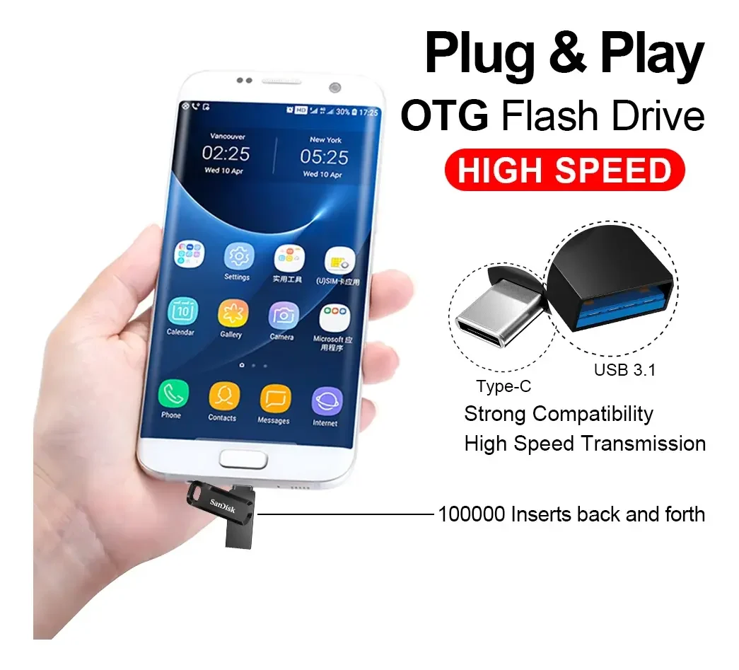 Pendrive 256gb Ultra Dual Drive Luxe USB-C Sandisk vista 3