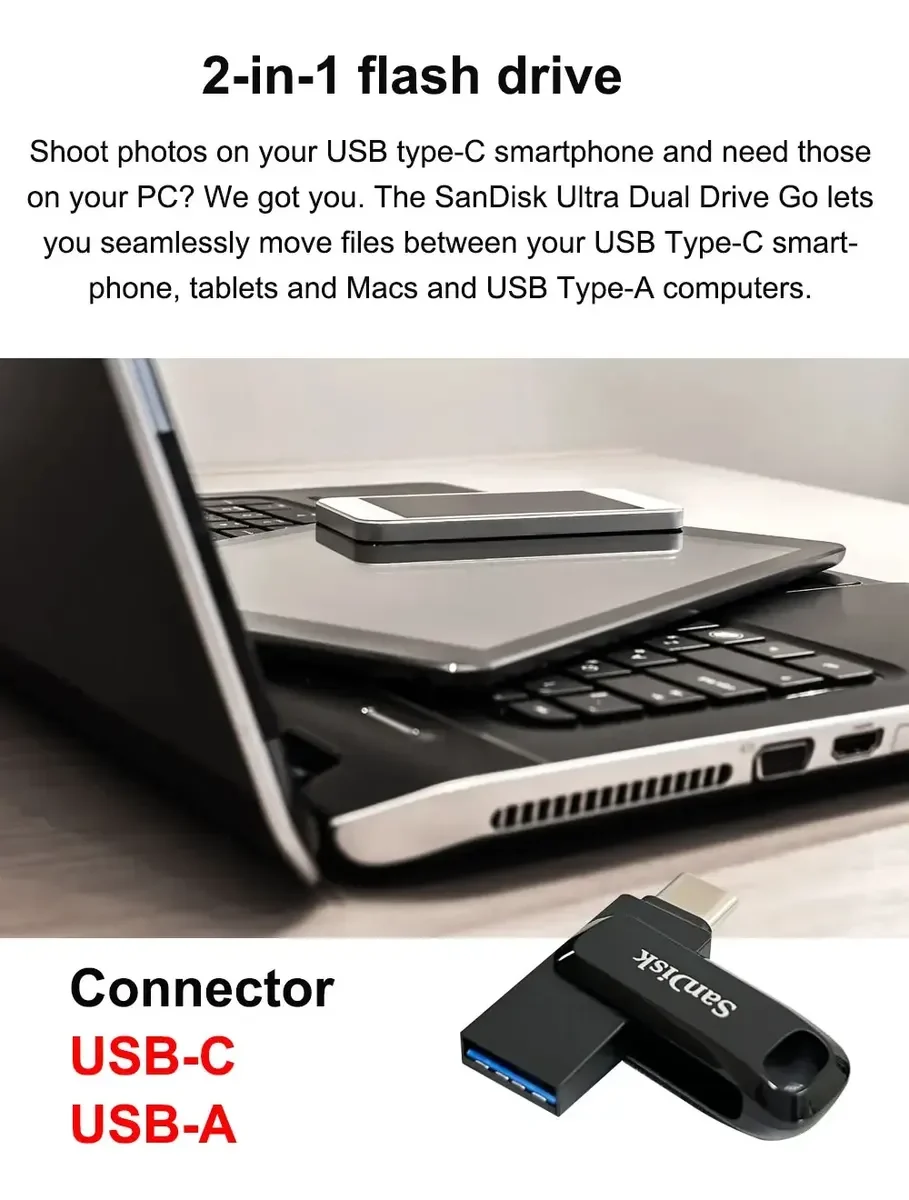 Pendrive 256gb Ultra Dual Drive Luxe USB-C Sandisk vista 4