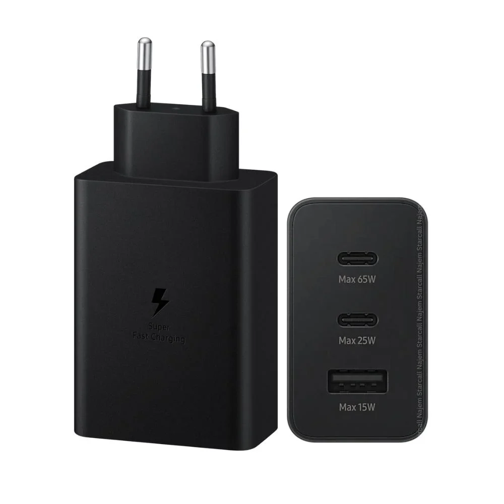 Adaptador de Viaje Samsung Trio 65W con 2 USB-C y USB-A Negro — imagen 1