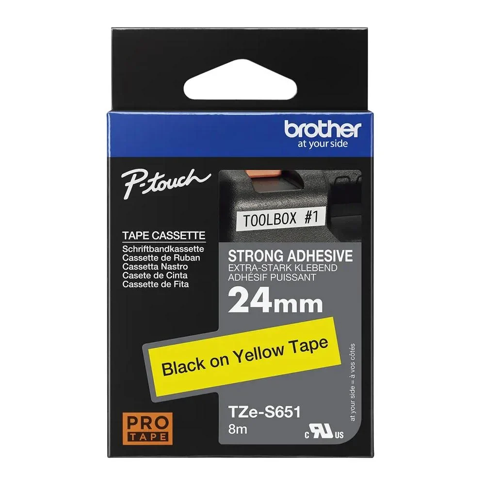 CINTA BROTHER TZES651 TEXTO NEGRO SOBRE AMARILLO. vista 2
